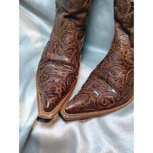 Corral Vintage Cowgirl Boots 6M Brown Distressed Leather Mexico Floral Cutout